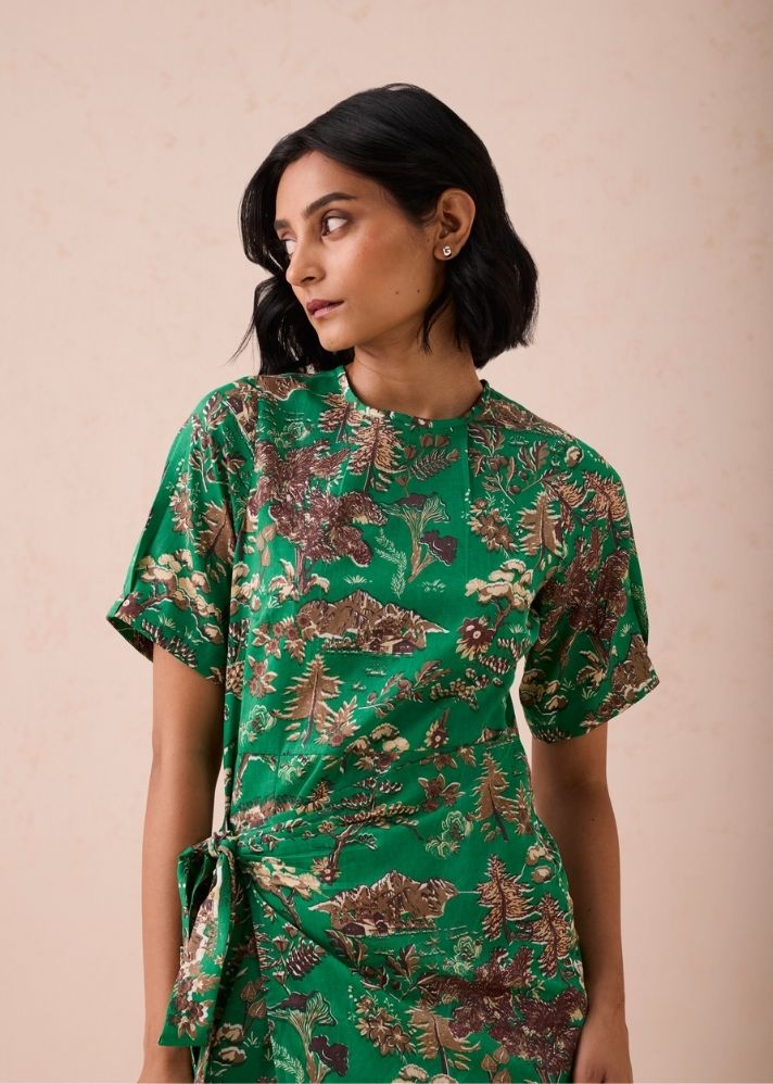 A Model Wearing Green Tencel Green Fields Tencel Wrap Dress, curated by Only Ethikal