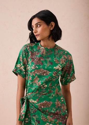 A Model Wearing Green Tencel Green Fields Tencel Wrap Dress, curated by Only Ethikal