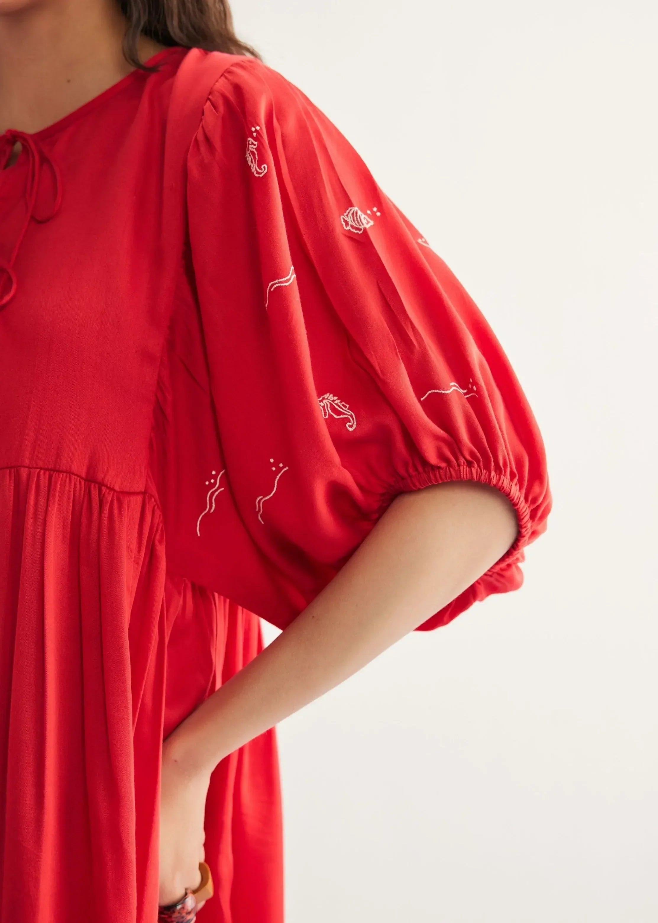 A Model Wearing Red Tencel Ocean Wilds Tencel Red Dress , curated by Only Ethikal