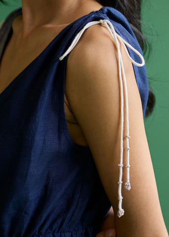 Aria Metallic Linen Dress- Navy