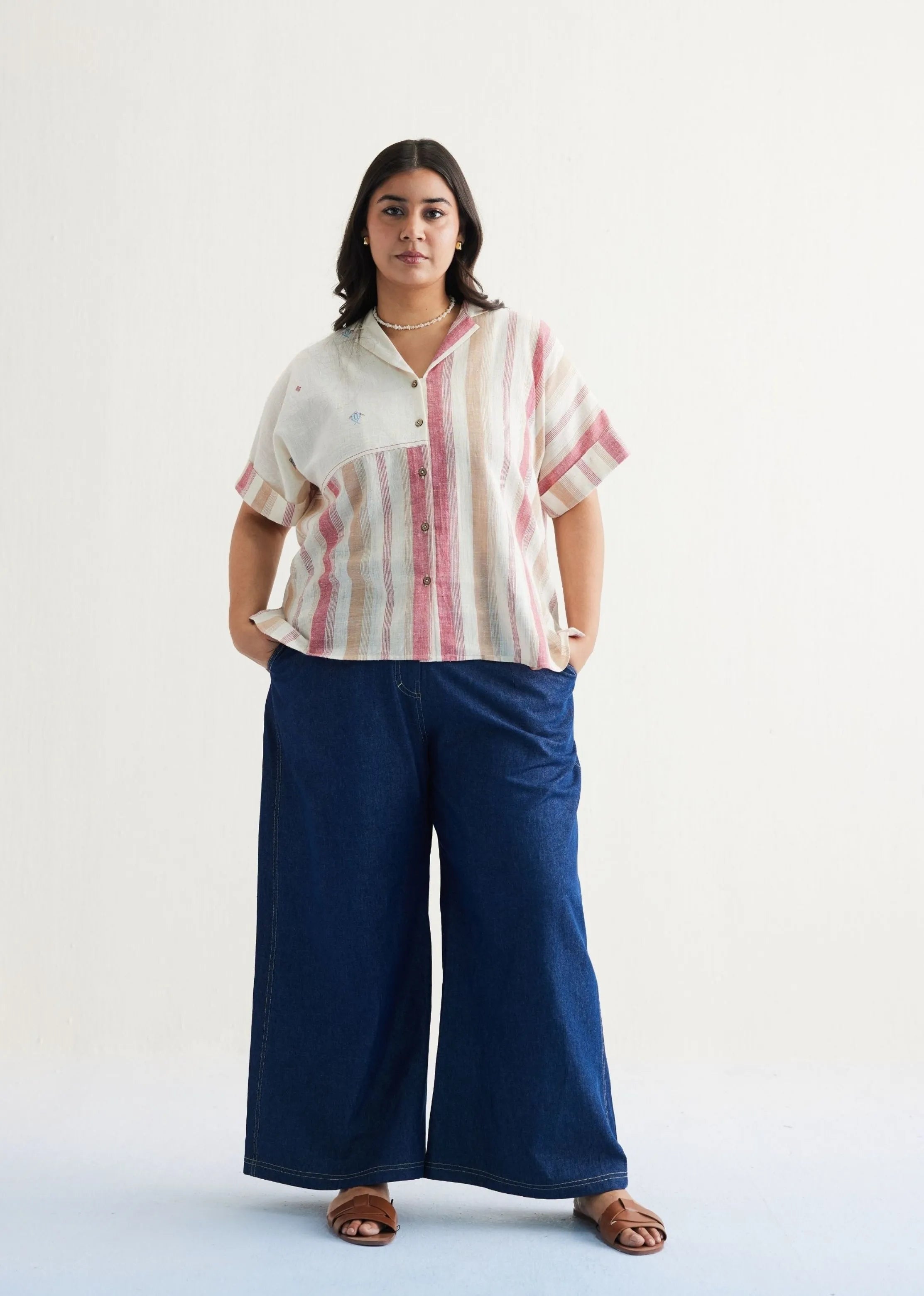 A Model Wearing Off White Handwoven Cotton The Reef Shore Off-White Shirt, curated by Only Ethikal