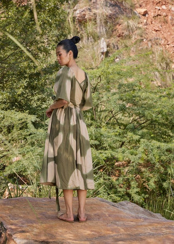 A Model Wearing Multicolor,Pure Cotton Far Away Midi Dress curated by Only Ethikal