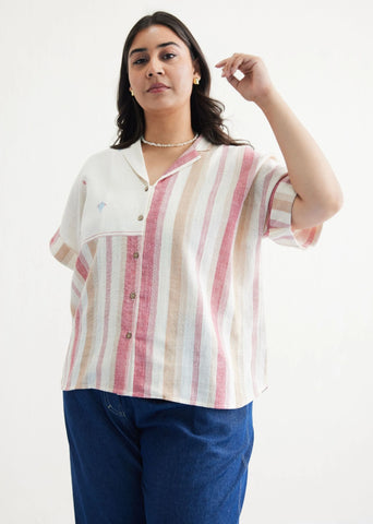 A Model Wearing Off White Handwoven Cotton The Reef Shore Off-White Shirt, curated by Only Ethikal