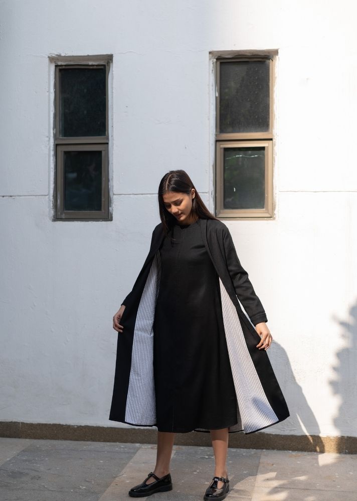 A Model Wearing Black Wool Alaska Set- Black, curated by Only Ethikal