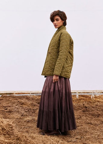 A Model Wearing Olive Pure Cotton Clove Jacket curated by Only Ethikal