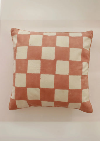 Checkered Block Printed Cotton Cushion Cover