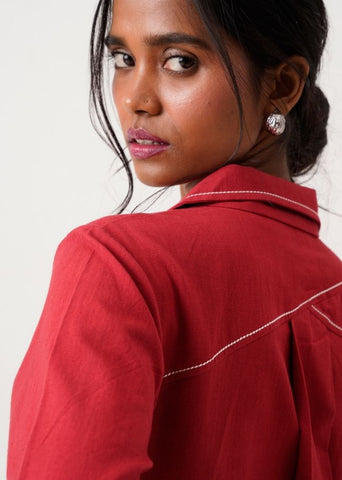 A Model Wearing Multicolor Handloom Cotton Taiwo Short Dress Red, curated by Only Ethikal