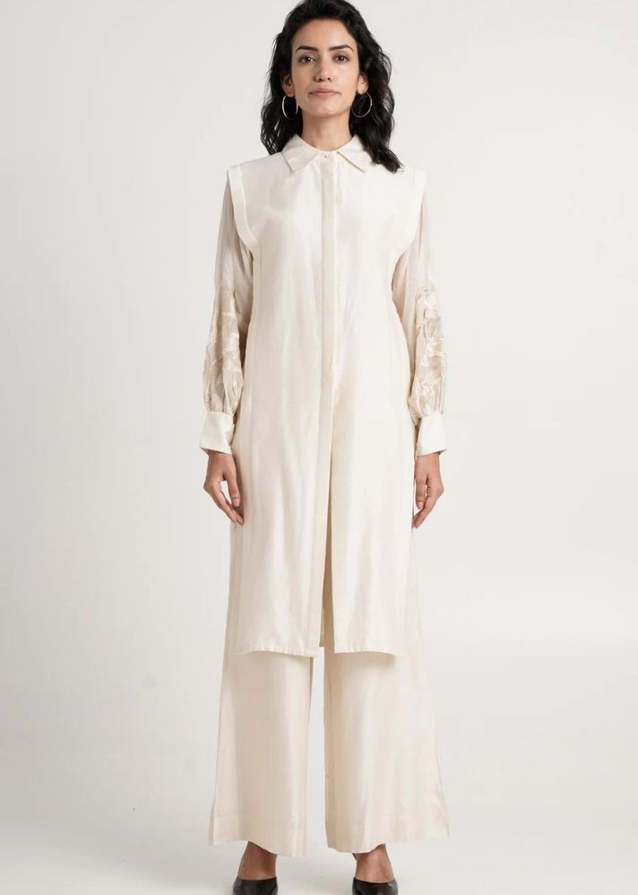 A Model Wearing White Pure Cotton Bucklerco-Ord Set, curated by Only Ethikal