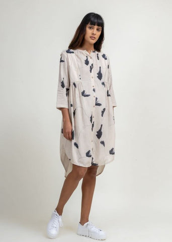 A Model Wearing Multicolor Upcycled Cotton Naomi Printed Tunic, curated by Only Ethikal