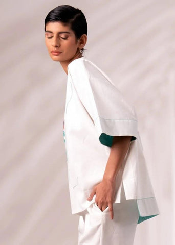 A Model Wearing Multicolor Cotton Twill Kara Top, curated by Only Ethikal