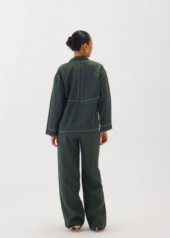 Linen Green Top Stitch Top