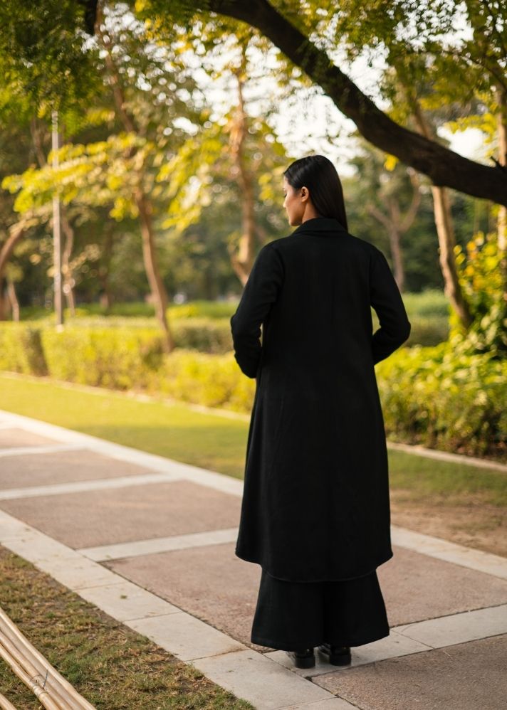 A Model Wearing Black Wool Alaska Set- Black, curated by Only Ethikal