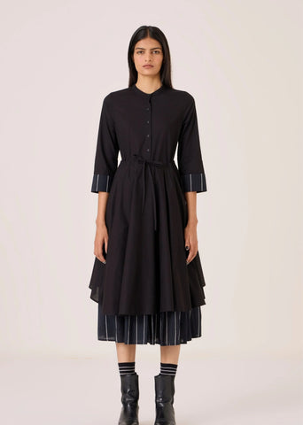 Hulas Black Handwoven Layered Dress