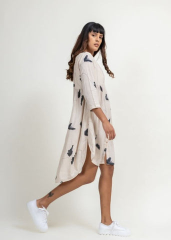 A Model Wearing Multicolor Upcycled Cotton Naomi Printed Tunic, curated by Only Ethikal
