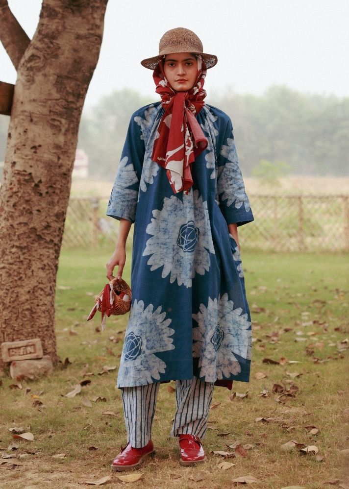 A Model Wearing Multicolor Upcycled cotton Hayde Batik Set, curated by Only Ethikal