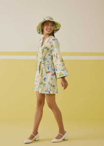 A Model Wearing Multicolor Poplin Palmy Summer Organic Cotton Jumpsuit, curated by Only Ethikal