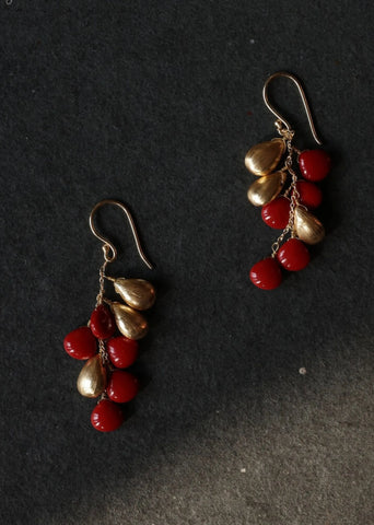 Coral Gold Chandelier Earrings