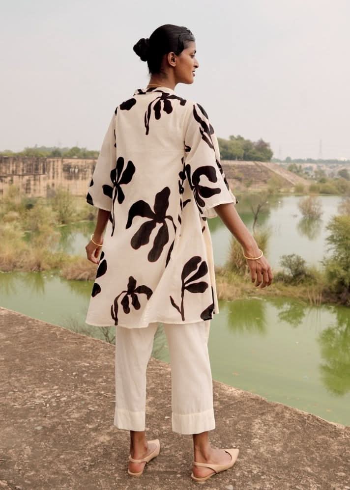 A Model Wearing Multicolor,Pure Cotton Rose Finch Dress curated by Only Ethikal