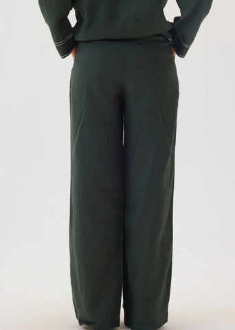 Linen Green Top Stitch Pants
