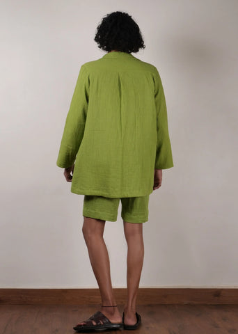 Men'S Crush Cotton Green Shawl Jacket