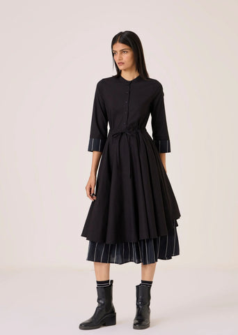Hulas Black Handwoven Layered Dress