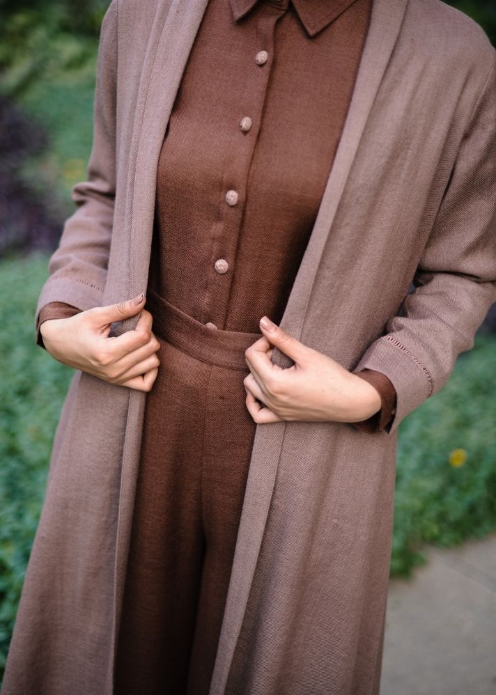 A Model Wearing Brown Wool Alaska Jacket - Brown , curated by Only Ethikal