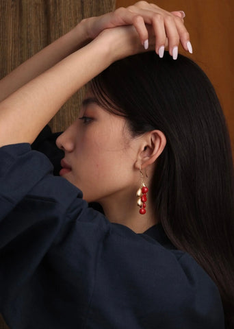 Coral Gold Chandelier Earrings