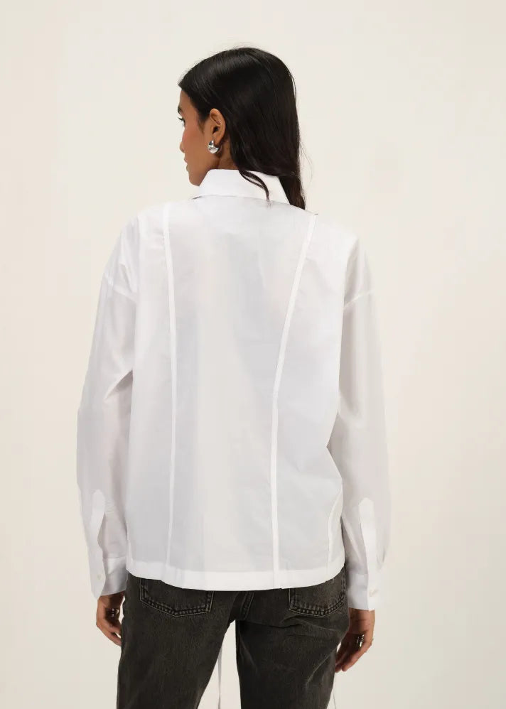 A Model Wearing White Poplin White Poplin Shirt With Top Stitch Detail, curated by Only Ethikal