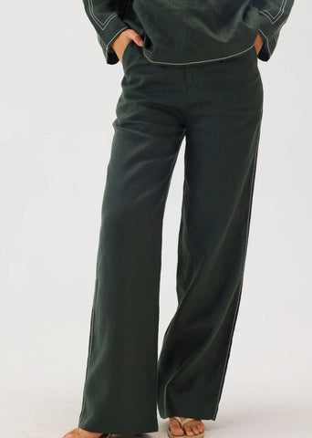Linen Green Top Stitch Pants