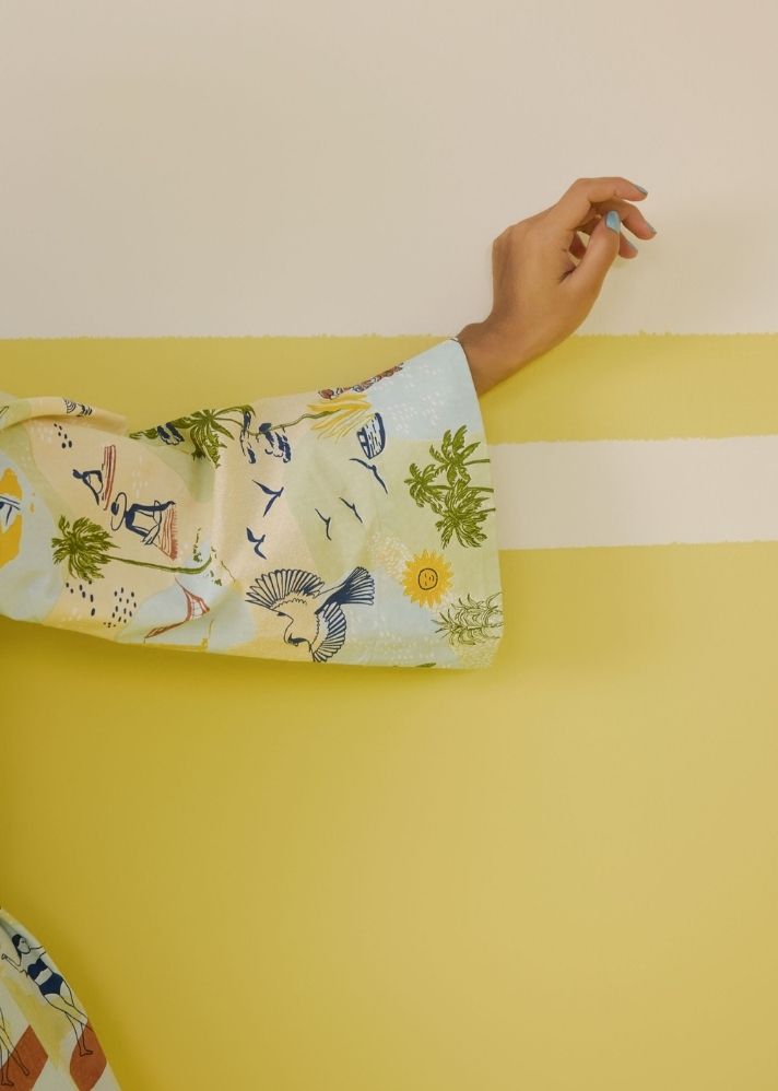 A Model Wearing Multicolor Poplin Palmy Summer Organic Cotton Jumpsuit, curated by Only Ethikal