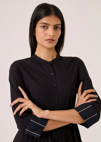 Hulas Black Handwoven Layered Dress