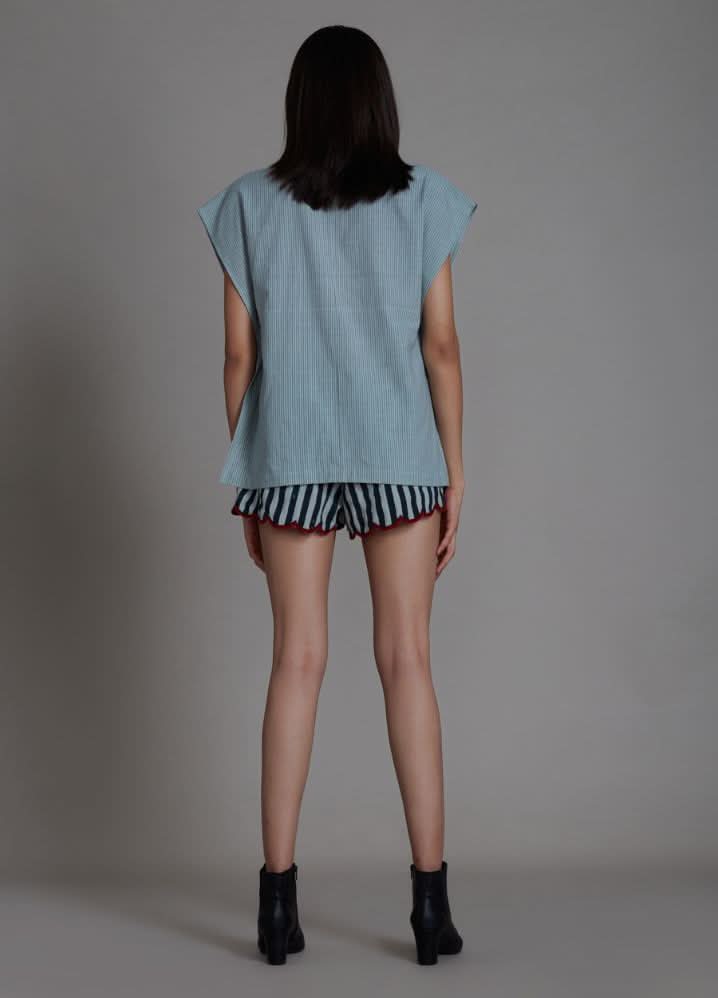 A Model Wearing Blue Linen Ace Set- Blue, curated by Only Ethikal