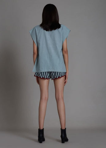 A Model Wearing Blue Linen Ace Set- Blue, curated by Only Ethikal
