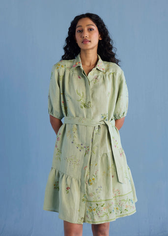 Sia Hand-Embroidered Floral Dress - Mint