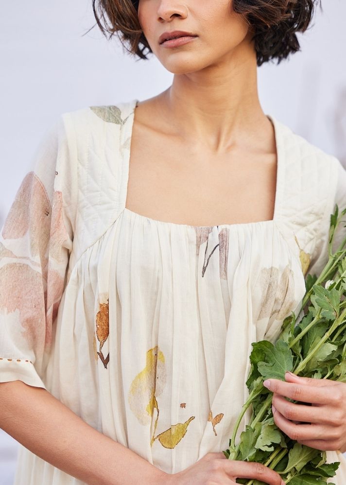 A Model Wearing White Cotton Mul Alabaster curated by Only Ethikal