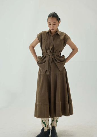 Midi Olive Umbrella Skirt