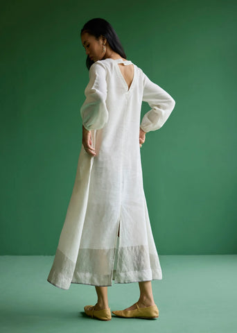 Eira Hand-Embroidered Linen Dress- Ivory