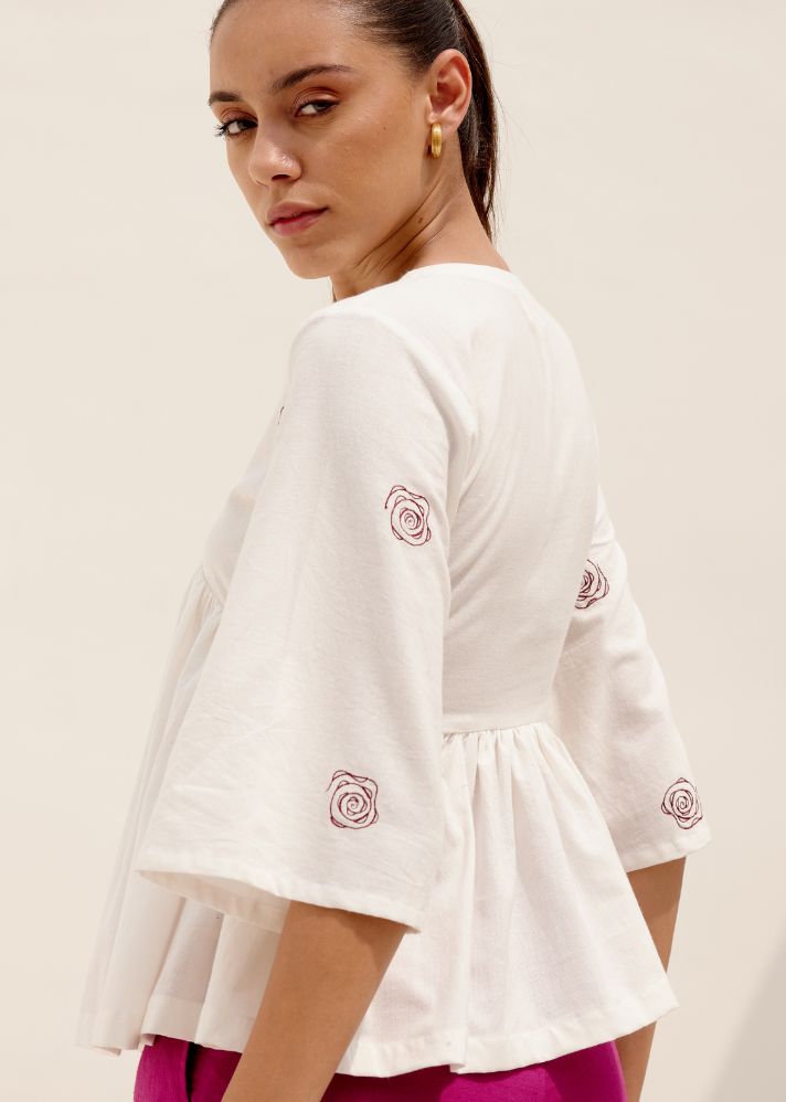 A Model Wearing White Hemp White Mia Top, curated by Only Ethikal