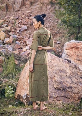 A Model Wearing Green Pure Cotton It Was All You Maxi Dress curated by Only Ethikal