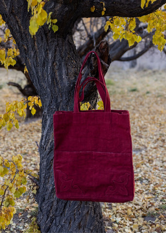 Red Bakhor Appliqué Canvas Tote