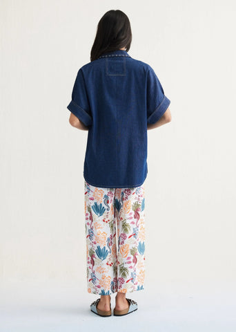 A Model Wearing Blue Cotton Denim Ocean Morning Sustainable Denim Blue Shirt, curated by Only Ethikal