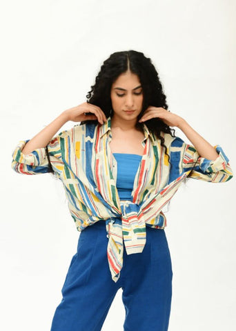 A Model Wearing Multicolor Organic Cotton Knotted Shirt Style , curated by Only Ethikal