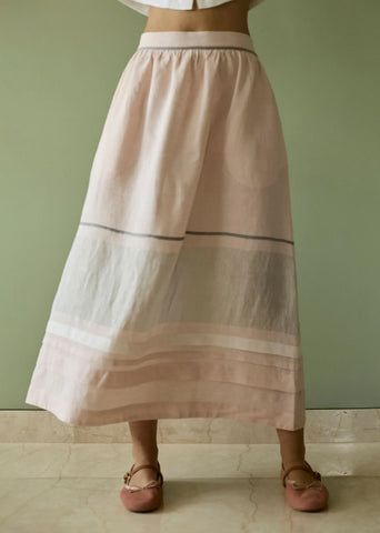 Ora Pleated Border Linen Skirt- Blush