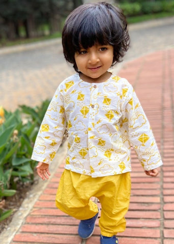 Unisex Organic Patang Kurta With Yellow Pants