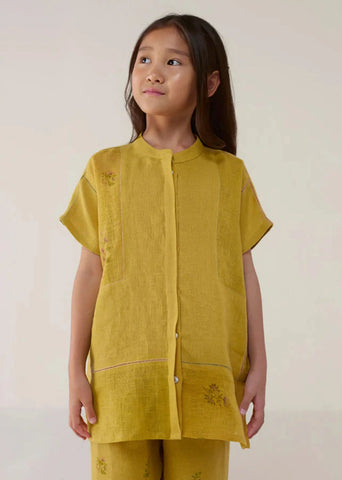 Kids Aboli Patchwork Linen Shirt- Ochre