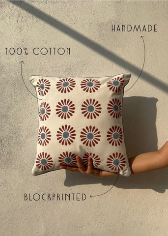 Daisy Block Printed Cotton Cushion Cover