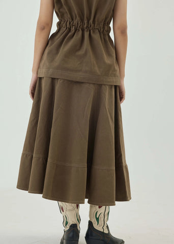 Midi Olive Umbrella Skirt