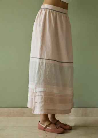 Ora Pleated Border Linen Skirt- Blush