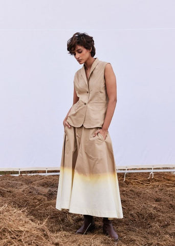 A Model Wearing Beige Pure Cotton Smoke Co-ord Set,curated by Only Ethikal