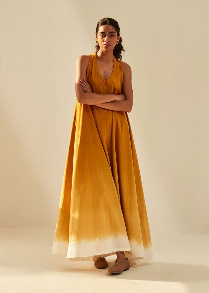 A Model Wearing Gold Cotton Mul Golden Sky, curated by Only Ethikal